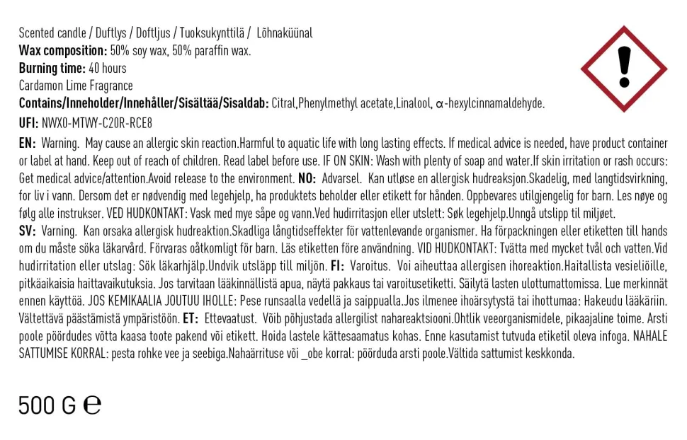 Cardamon Lime matt tuoksukynttilä beige