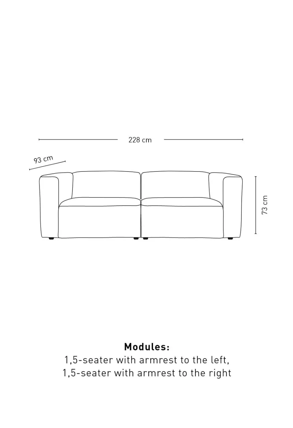 Moduulisohva 2 osaa käsinojalla harmaa - 220x93x73 cm