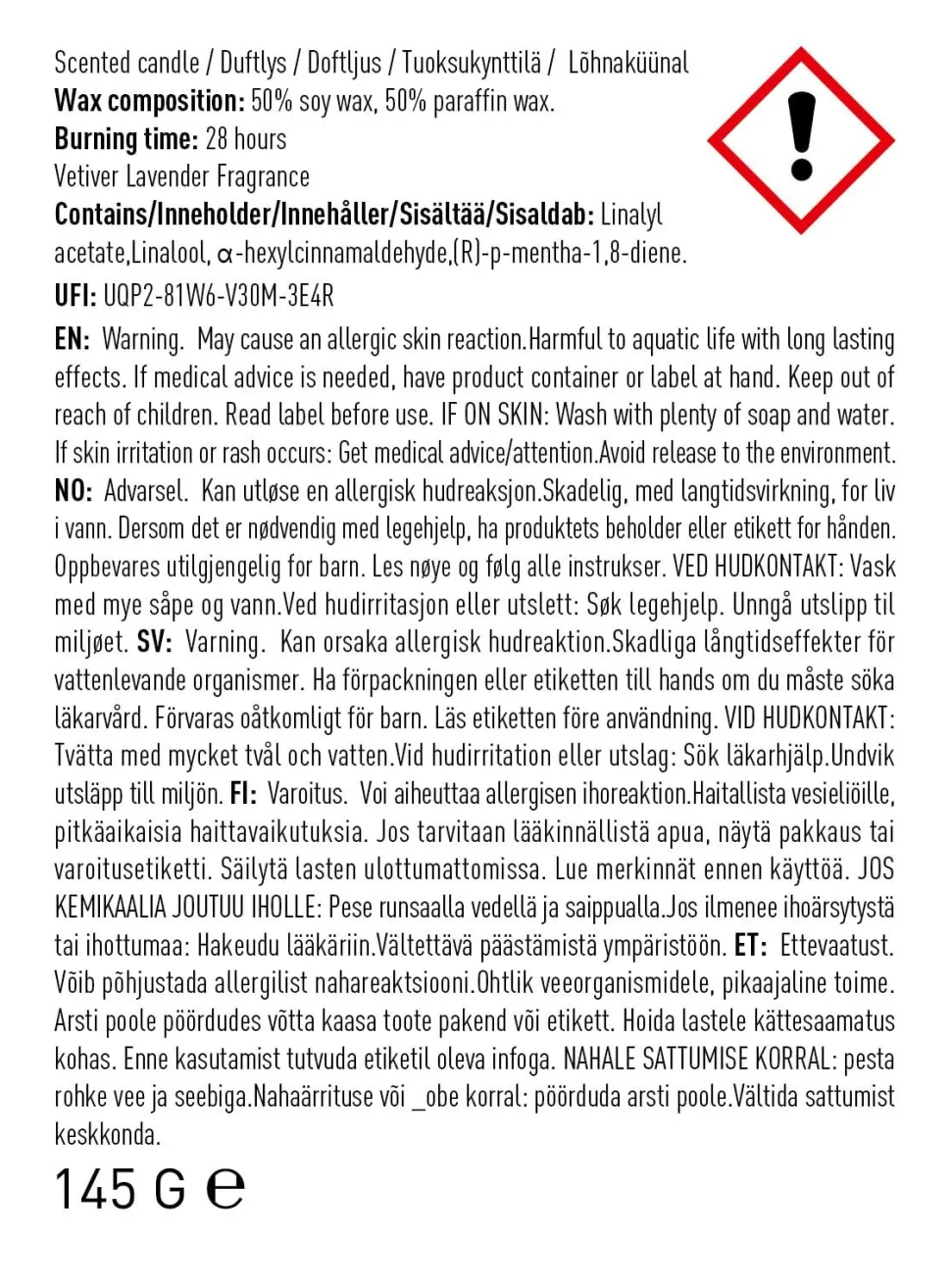 Vetiver Lavender tuoksukynttilä harmaasininen